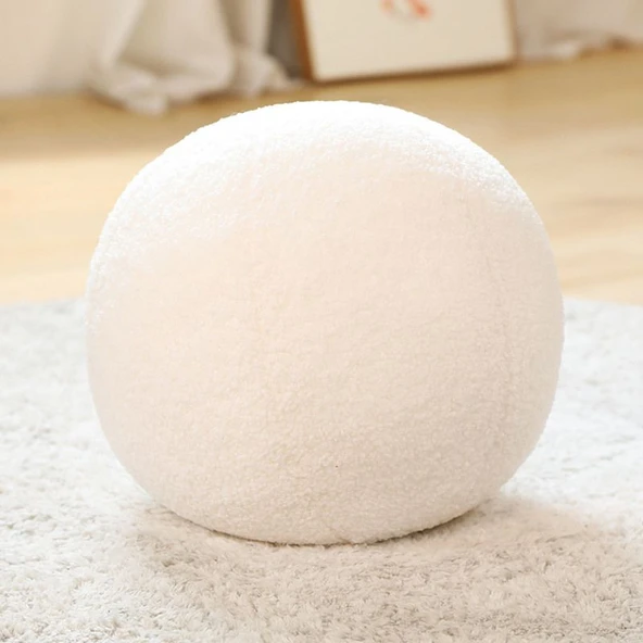 Beyaz Top Peluş Yastık - INS Tarzı Ev Dekor