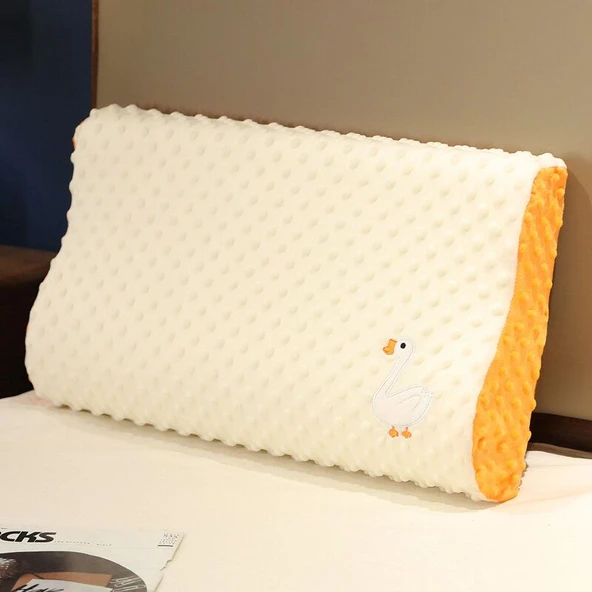 Hafızalı Köpük Fasulye Kadife Yüksek ve Alçak Dalga Şekilli Uyku Yastığı - Turp Turuncu - 50x30x10x7cm