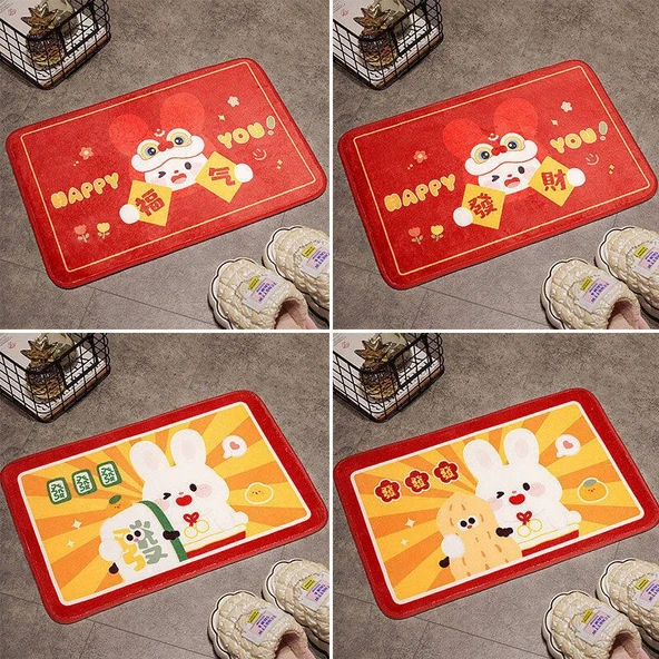 Yeni Yıl Temalı Paspas - Hao Shi Fasheng Desenli 40x60cm - Resim 4