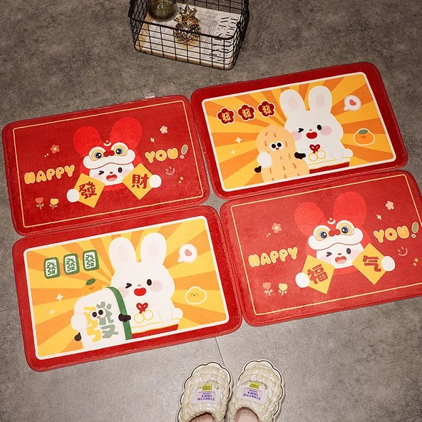 Yeni Yıl Temalı Paspas - Hao Shi Fasheng Desenli 40x60cm - Resim 6