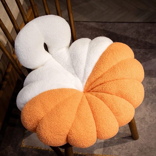 Çiçek Yaprağı Peluş Yastık - Turuncu - 60x45cm
