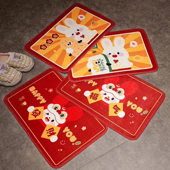 Yeni Yıl Temalı Paspas - Hao Shi Fasheng Desenli 40x60cm - Resim 2