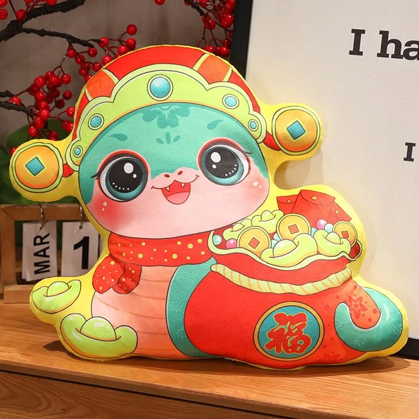 Çin Yeni Yılı Bereket Peluş Yastık 40cm - Altın Yılan Bolluğu