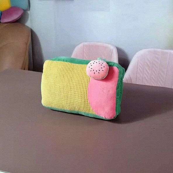 Çizgi Film Desenli Kare El Isıtıcı Yastık - Karpuz - 30x20cm