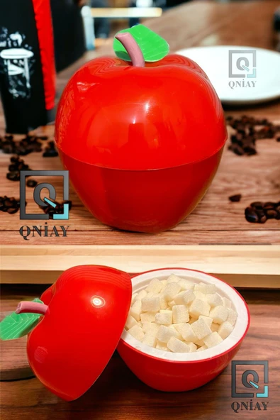 QNİAY Elma Şekerlik Çerezlik Lokumluk Hazneli Dekoratif Hediyelik Kırmızı Plastik Kapaklı Çay Kahve Sunum - 2