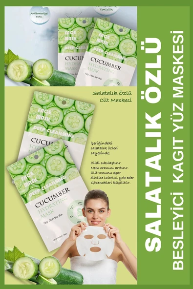 QNİAY Salatalık Özlü Nemlendirici Yüz Bakım Maskesi (1adet) 30ml Cucumber Face Mask Ev Ofis Cilt Yüz Bakım - Resim 5