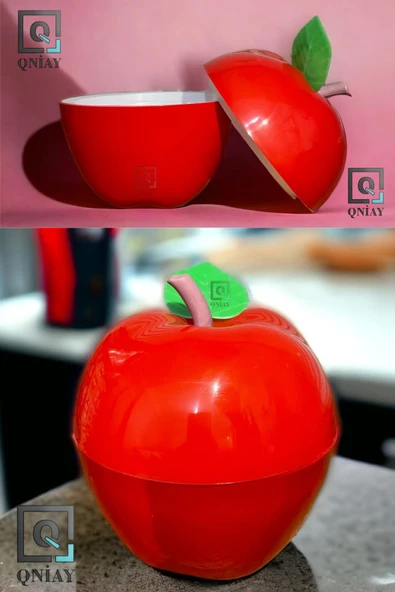 QNİAY Elma Şekerlik Çerezlik Lokumluk Hazneli Dekoratif Hediyelik Kırmızı Plastik Kapaklı Çay Kahve Sunum - 4