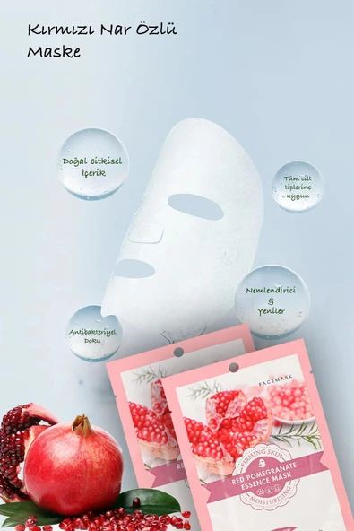 QNİAY Kırmızı Nar Yüz Bakım Maskesi Yüksek Nemli Kuru Ciltler 1 adet 30 ml Nar Özlü Maske Evde Yüz Bakım - Resim 5