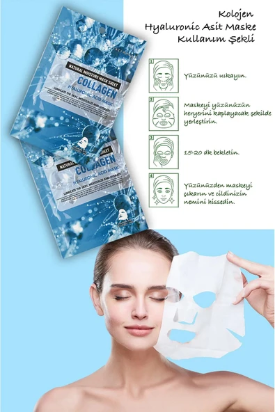 QNİAY Hyaluronik Asit Maske Kolajen Cqk Özlü Etkili Nem Bombası Yüz Maskesi - 2