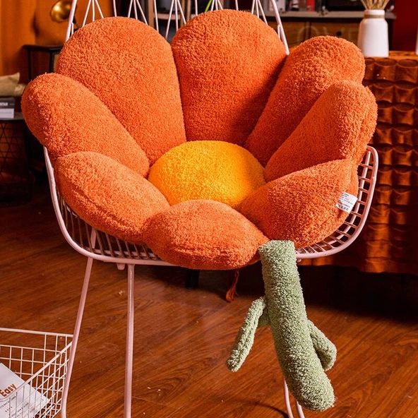Çiçek Desenli Peluş Minder - Osmanthus Kadife - Kırmızı - 62x65cm