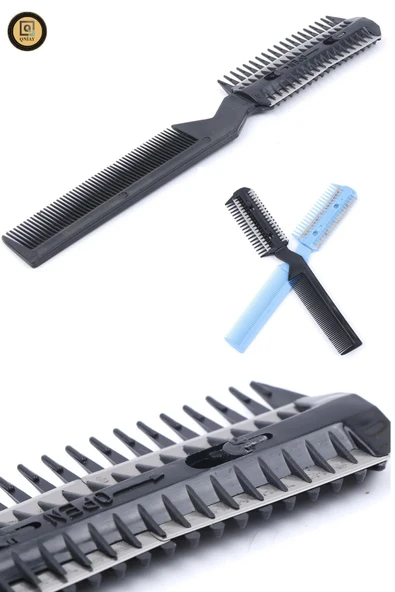 QNİAY Profesyonel Saç Kesici Şekillendirici Çift Taraflı Jiletli Tarak Usturalı İnceltme Tarak - Resim 4