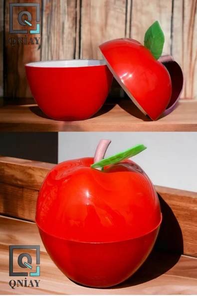 QNİAY Elma Şekerlik Çerezlik Lokumluk Hazneli Dekoratif Hediyelik Kırmızı Plastik Kapaklı Çay Kahve Sunum - 5