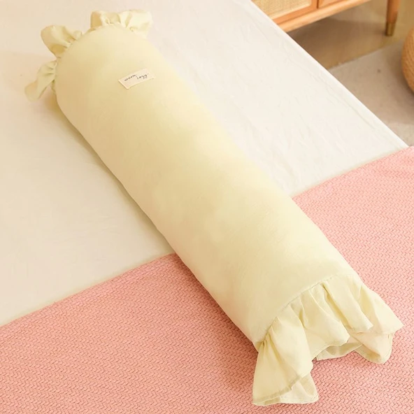 Kore Tarzı Pamuklu Peluş Yastık - Kakule Yeşili Silindir 75cm