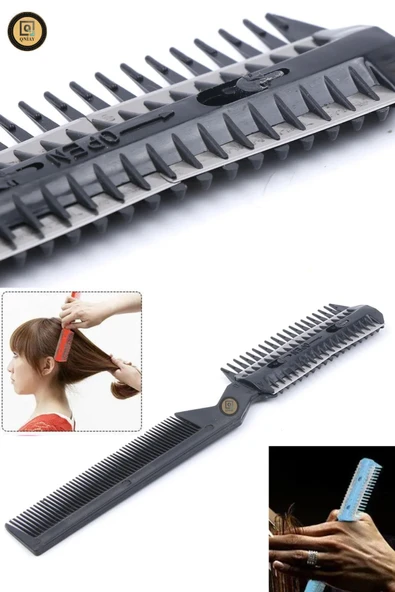 QNİAY Profesyonel Saç Kesici Şekillendirici Çift Taraflı Jiletli Tarak Usturalı İnceltme Tarak - Resim 2