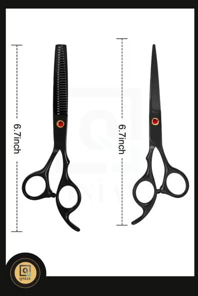 QNİAY 6 Parça Siyah-Kırmızı Taşlı Ultra Profesyonel 6 inç Deri Çantalı Berber Kuaför Saç Sakal Makas Seti - Resim 3