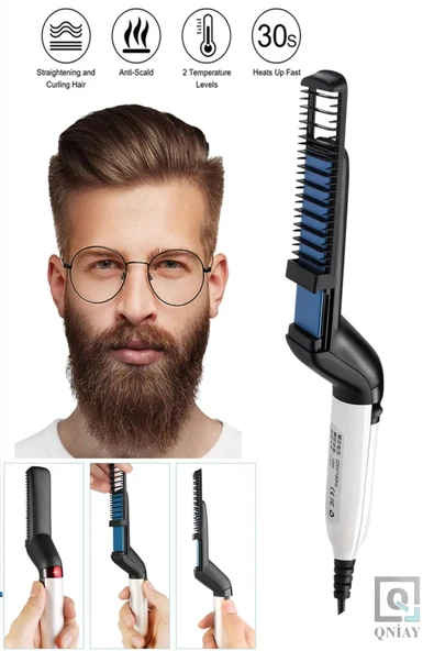 QNİAY Elektrikli Sakal Düzleştirici Sıcak Tarak Düzleştirici sakal tarağı Erkekler Isıtma Tarak Düz