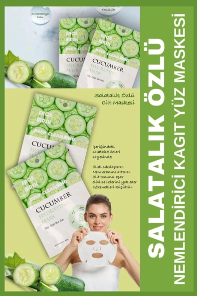 QNİAY Salatalık Özlü Nemlendirici Yüz Bakım Maskesi (1adet) 30ml Cucumber Face Mask Ev Ofis Cilt Yüz Bakım