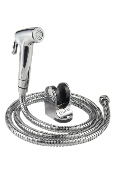 QNİAY Spiralli Taharet Musluğu Taharetmatik Tabancalı Set Bas Çek Taharatmatik Mafsal Hortum