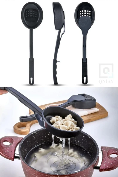 QNİAY Yanmaz Yapışmaz 3'ü 1 Arada Servis Seti 220 Dereceye Dayanıklı | Kaşık | Kevgir | Kepçe