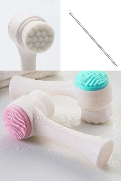 QNİAY Yüz Temizleme Fırçası Akne Siyah Nokta Iğne Hediyeli 3d Yüz Temizleme Seti