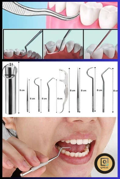 QNİAY Paslanmaz Çelik 7 Parça Metal Kutulu Protez Diş Tartar Temizleme Dental Ağız Bakım Set - Resim 6