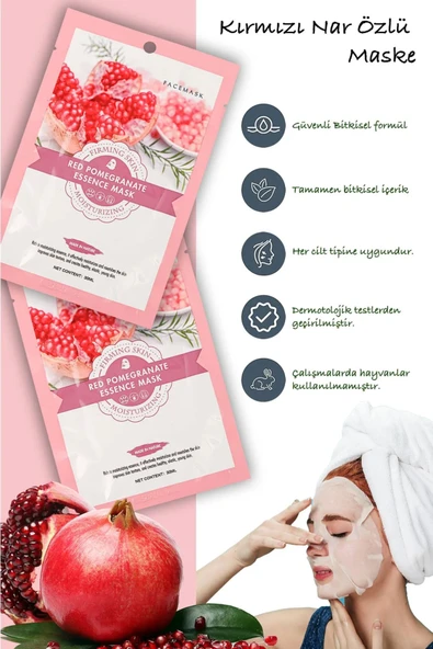 QNİAY Kırmızı Nar Yüz Bakım Maskesi Yüksek Nemli Kuru Ciltler 1 adet 30 ml Nar Özlü Maske Evde Yüz Bakım - Resim 2