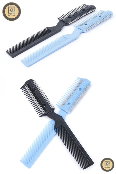 QNİAY Profesyonel Saç Kesici Şekillendirici Çift Taraflı Jiletli Tarak Usturalı İnceltme Tarak - Resim 3
