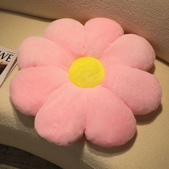 Çiçek Yaprağı Peluş Yastık Minder - Pembe - 60cm