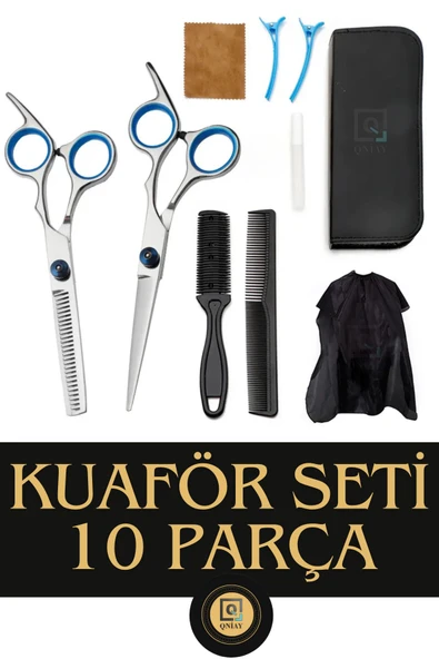 QNİAY 10 Parça 6 inç Gri Ultra Profesyonel Deri Çantalı Berber Kuaför Saç Sakal Bıyık Makas Seti