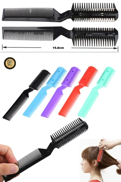 QNİAY Profesyonel Saç Kesici Şekillendirici Çift Taraflı Jiletli Tarak Usturalı İnceltme Tarak - Resim 5