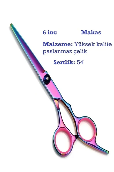 QNİAY Profesyonel Kuaför Berber Makas Seti Gökkuşağı 5li Set Saç Kesme Berber Makası Ara Makas Tarak - 5