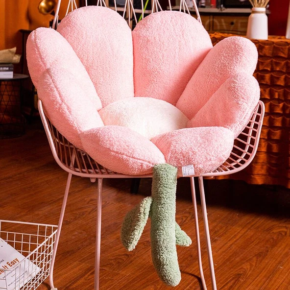 Çiçek Desenli Peluş Minder - Osmanthus Kadife - Pembe - 72x75cm