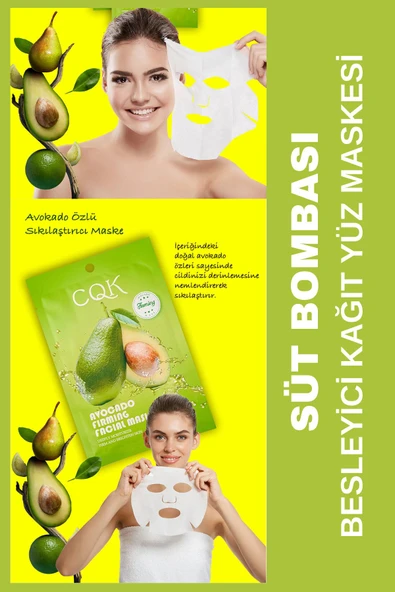 QNİAY Süt Bombası Kağıt Yüz Maske Avokado Omega 3 Sıkılaştırıcı Yüz Bakım Maskesi Hafta Sonu Evde Bakım