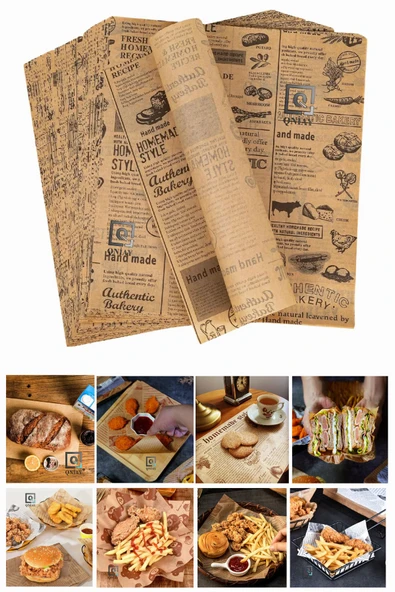 QNİAY Kendinden Desenli Yağlı Kağıt Vintage Gazete Desen 50 Adet Sunum Kağıdı Asorti Karışık Desen