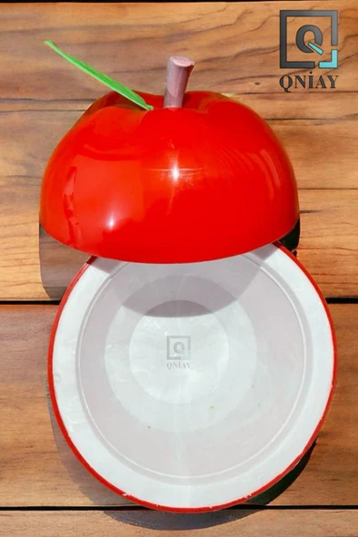 QNİAY Elma Şekerlik Çerezlik Lokumluk Hazneli Dekoratif Hediyelik Kırmızı Plastik Kapaklı Çay Kahve Sunum - 7