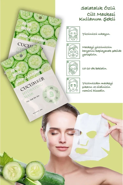 QNİAY Salatalık Özlü Nemlendirici Yüz Bakım Maskesi (1adet) 30ml Cucumber Face Mask Ev Ofis Cilt Yüz Bakım - Resim 3