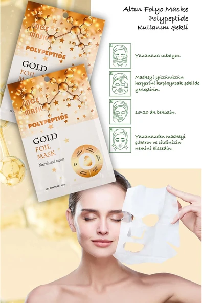 QNİAY Altın Folyo Aydınlatıcı Yüz Maskesi Gold Foil Mask 30ml 1adet Peg-40 Hint Yağı Maskesi - Resim 4