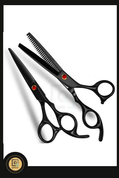 QNİAY 6 Parça Siyah-Kırmızı Taşlı Ultra Profesyonel 6 inç Deri Çantalı Berber Kuaför Saç Sakal Makas Seti - Resim 7