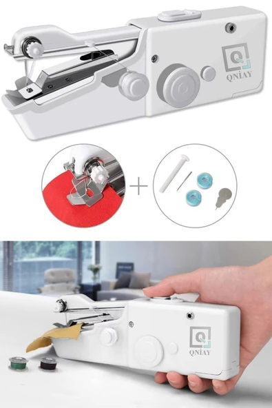 QNİAY Portatif El Tipi Pilli Dikiş Makinası Taşınabilir Pilli Dikiş Makinesi  İğne İplik Makara Ev Tipi