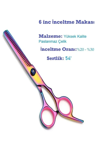QNİAY Profesyonel Kuaför Berber Makas Seti Gökkuşağı 5li Set Saç Kesme Berber Makası Ara Makas Tarak - 3