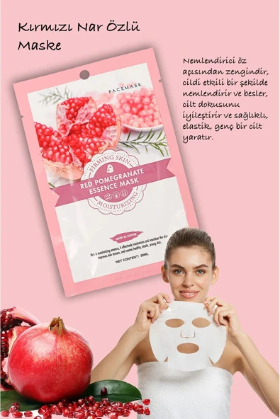 QNİAY Kırmızı Nar Yüz Bakım Maskesi Yüksek Nemli Kuru Ciltler 1 adet 30 ml Nar Özlü Maske Evde Yüz Bakım - Resim 4
