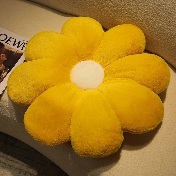 Çiçek Yaprağı Peluş Yastık Minder - Beyaz - 60cm - 2