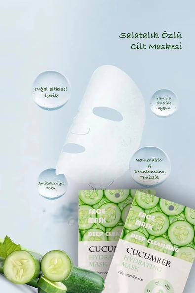 QNİAY Salatalık Özlü Nemlendirici Yüz Bakım Maskesi (1adet) 30ml Cucumber Face Mask Ev Ofis Cilt Yüz Bakım - Resim 2