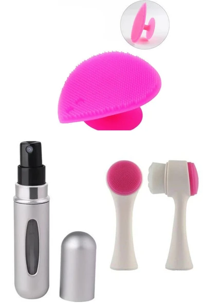 QNİAY Seyahat Seti Yüz Temizleme Fırçası+ Parfüm Doldurulabilir Şişe + Yüz Temizleme Pedi 3'lü ürün görseli 1