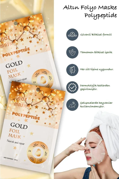 QNİAY Altın Folyo Aydınlatıcı Yüz Maskesi Gold Foil Mask 30ml 1adet Peg-40 Hint Yağı Maskesi - Resim 2
