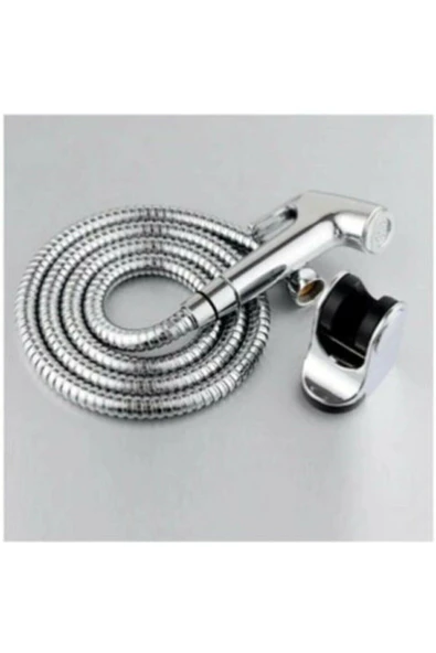 QNİAY Taharet Başlığı + Duş Hortumu + Duş Mafsalı Spiralli Tasarruflu Taharet Musluk Seti Krom