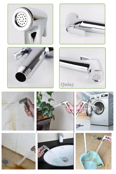 QNİAY Spiralli Taharet Musluğu Taharetmatik Tabancalı Set Bas Çek Taharatmatik Mafsal Hortum - 3