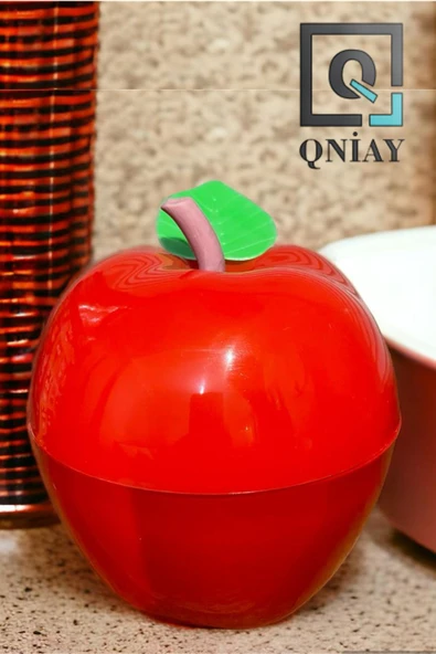 QNİAY Elma Şekerlik Çerezlik Lokumluk Hazneli Dekoratif Hediyelik Kırmızı Plastik Kapaklı Çay Kahve Sunum