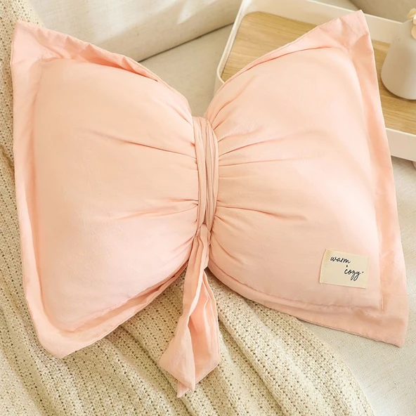 Kore Tarzı Pamuklu Peluş Yastık - Kakule Yeşili Kelebek Düğüm 30x40cm - 9