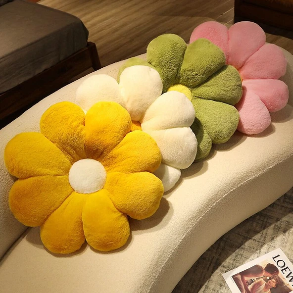 Çiçek Yaprağı Peluş Yastık Minder - Beyaz - 60cm - 8